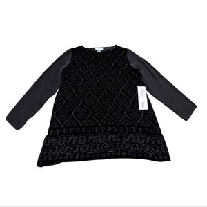 NWT Diane Gilman Black Silk Rayon Velvet Sheer Tunic Blouse Large